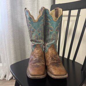 R Watson Men's Brown and Teal Western Boots